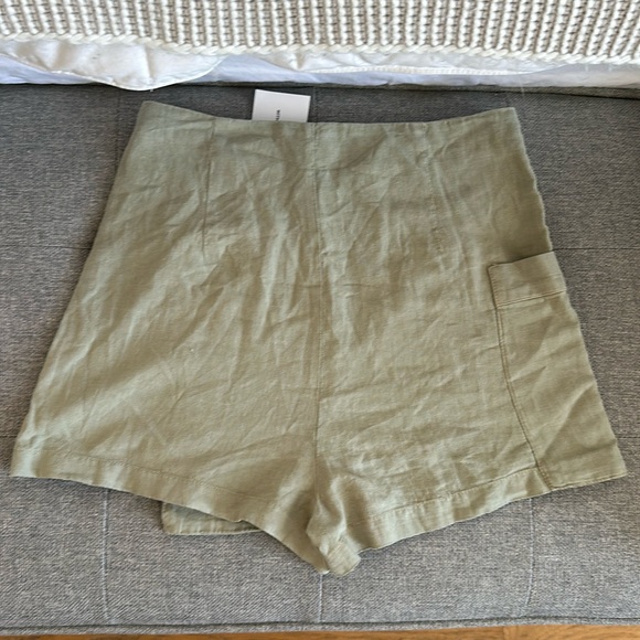 ZARA LINEN MINI SKORT SKIRT SHORTS XS ARMY SAGE GREEN 3188/716 SUMMER CUTE KHAKI - Picture 9 of 9